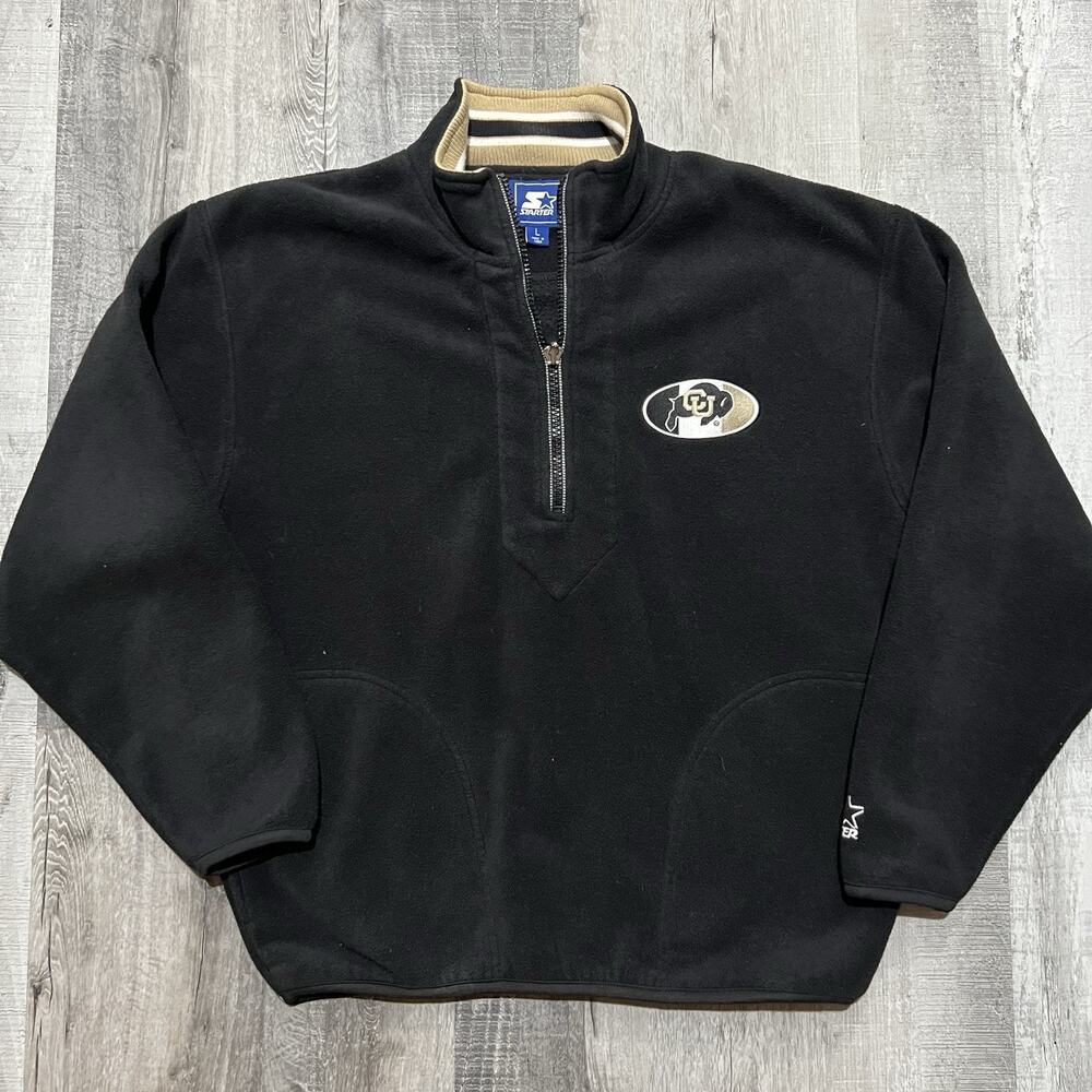 Starter CU Buffs College Fleece 1/2 Zip Sweatshirt Black Colorado Buffaloes L